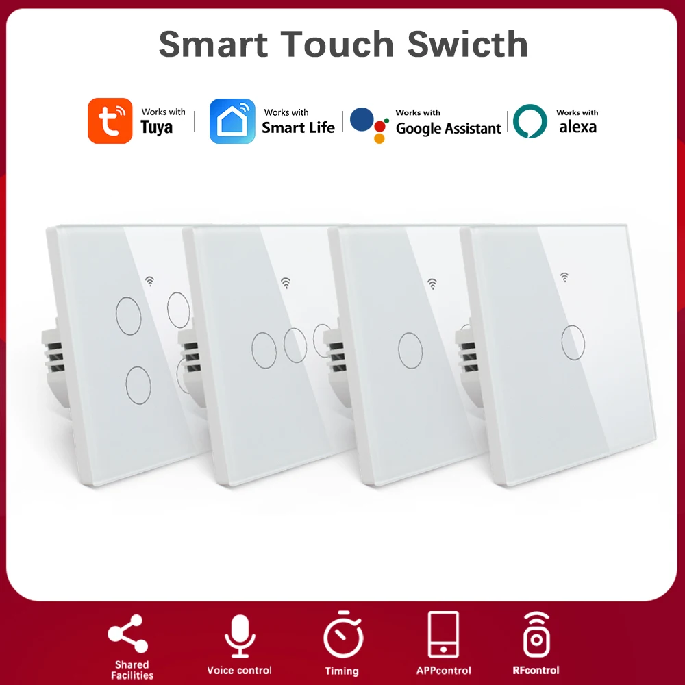 

1/2/3/4 Gang Intelligent Tuya WiFi Light Switch AC 110V 220V Smart Wall Touch Panel Inching Mode Alexa Google Home RF433 Work