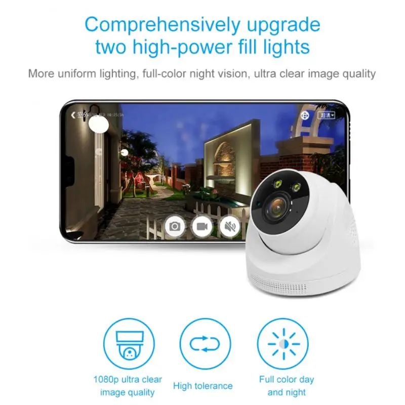 1080P Wireless WIFI Camera Home Surveillance Camera Night Vision Dual Light Source Micro Camera Indoor Hemisphere Conch Heart