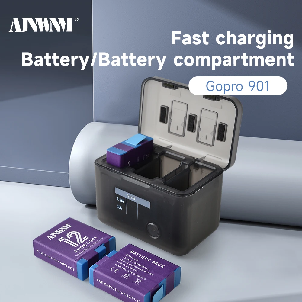 AJNWNM Battery For GoPro Hero 12 11 10 9 2200 mAh Battery 3 Ways Fast Charger Box TF Card Storage For GoPro Hero Accessories