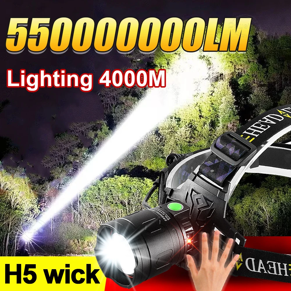 

Налобный фонарь с датчиком движения 550000000LM, сверхъяркий, перезаряжаемый, 5 режимов, мощный, для кемпинга, водонепроницаемый