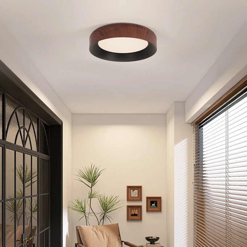 Nordic LED Ceiling Light Circular Walnut Wood Grain Aisle Light Dressing Room Corridor Balcony Decoration Indoor Ceiling Lamp