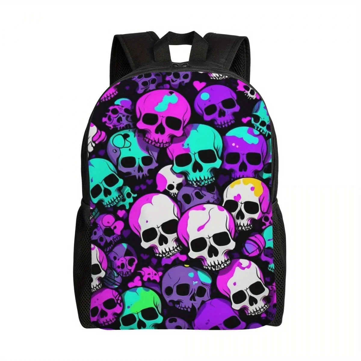 

Skull Print Lightweight Backpack Large Capacity, Adjustable Straps for Laptop Travel Hiking Durable Polyester Daypack
