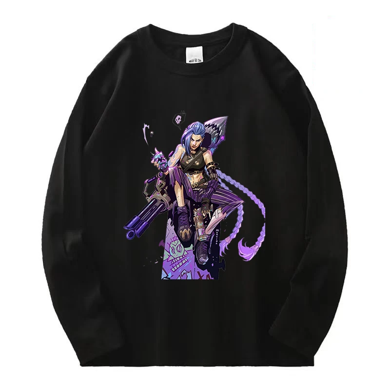 Hot Game Movie Arcane Jinx Graffiti Sweatshirt Long Sleeve for Man Women Harajuku O-neck Casual Shirt League of Legends Clothes