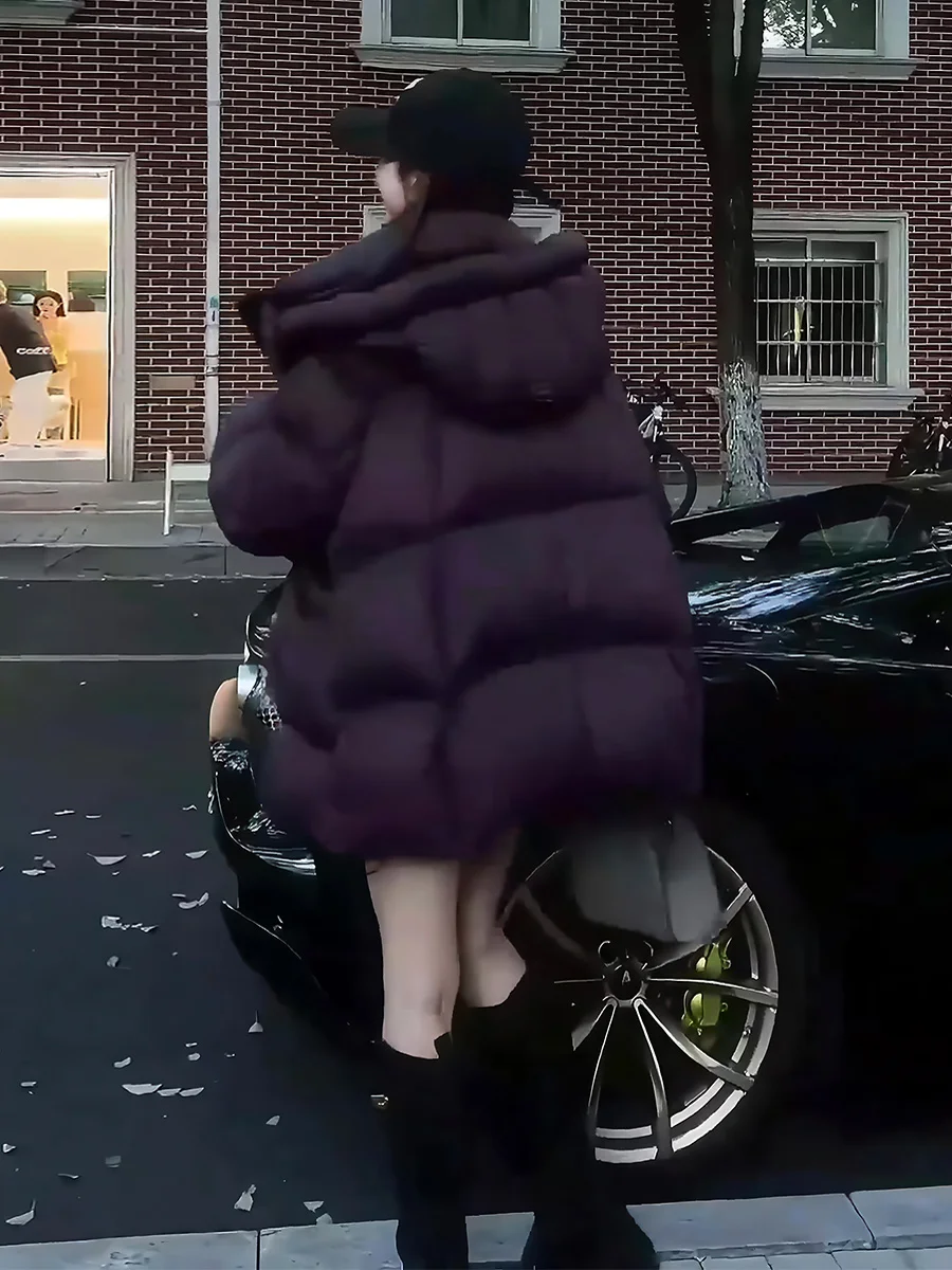 여성용 오트 퍼플 클라우드 폼다운 재킷 후드티 스탠드 칼라 겨울 따뜻한 아우터웨어 출퇴근용 슬레 두 페더