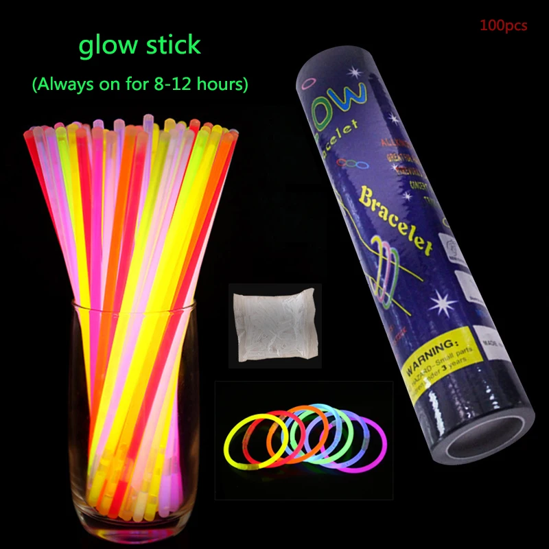 

100Pcs Colorful Party Fluorescence Light Glow Sticks Bracelets Necklaces Neon For Wedding Party DIY Multi Glow Sticks