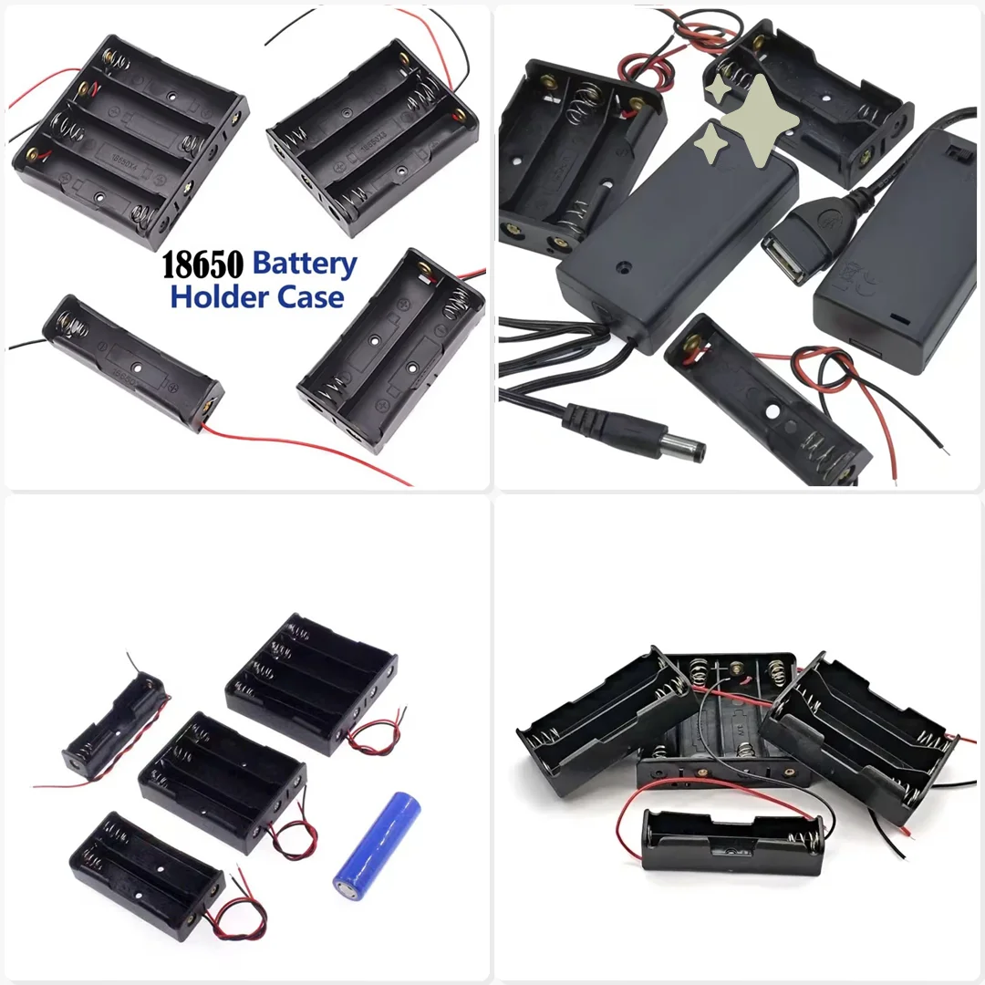 18650 Battery Holder Box Storage Case 1 2 3 4 Cell Plastic Container Black Red Wire Handheld Fan Battery