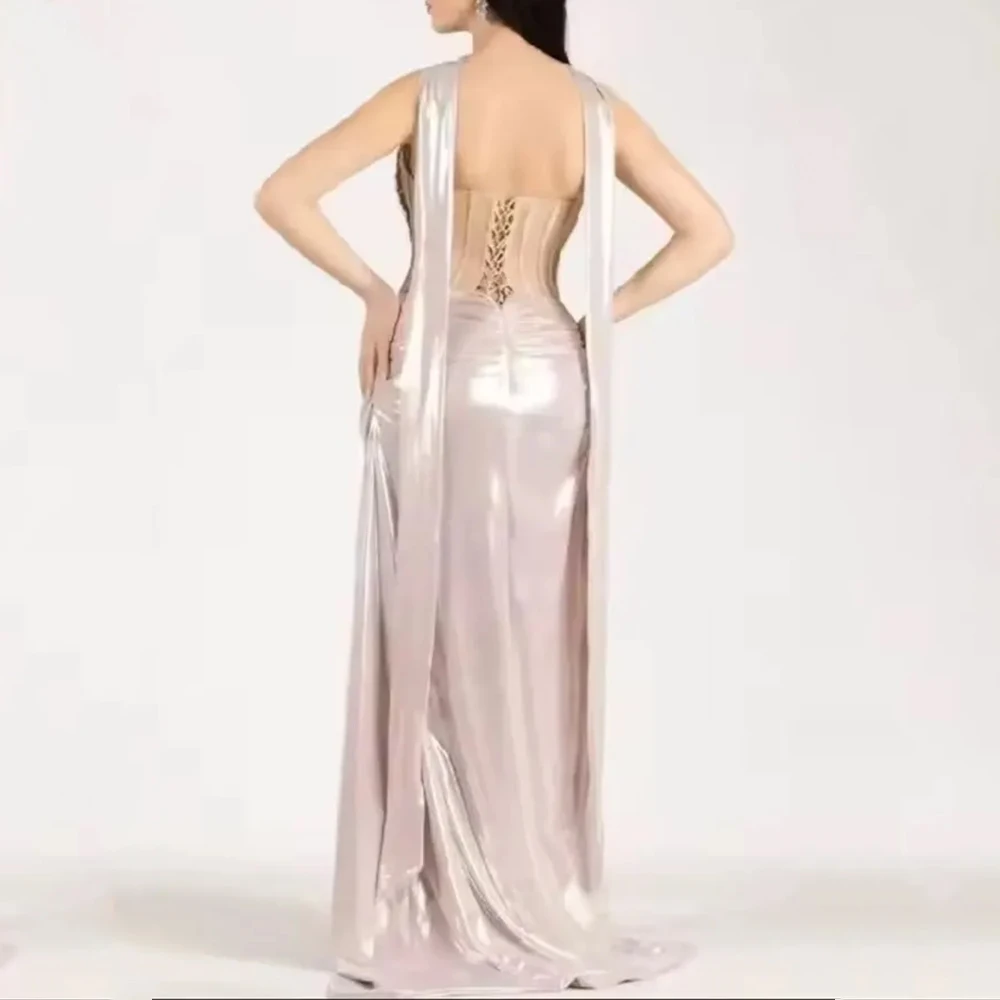 Exquisite Crystal Sleeveless Evening Dress Strapless Mermaid Floor Length with Scarf Women Customized Wedding Party Gown New image 2