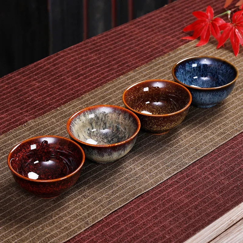 Kiln Change Four Seasons Cup Master Tea Bowl Gift Box Teacup Kung Fu Set Household Ceramic Cups Teaware Kitchen Dining Bar Home