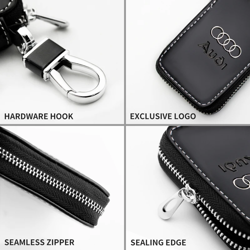 Leather Car Key Wallet  For Audi A4 B8 B6 B7 A3 8P 8V 8L A6 A4 Q5 Q7 A1 Q3 A7 TT RS3 RS4 Keychain Hook Bags Key Case Accessories