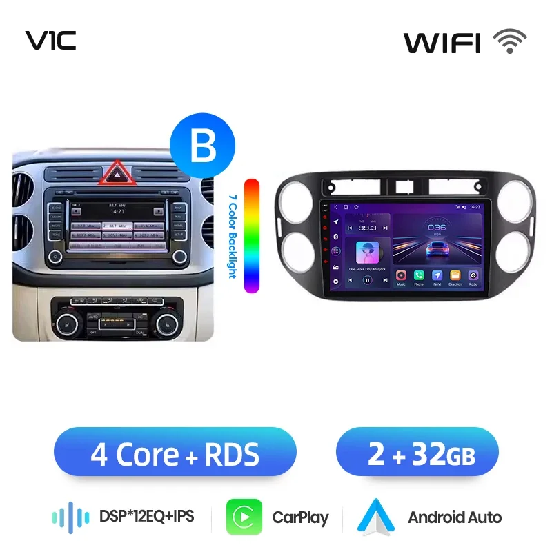 Junsun draadloze CarPlay Android Auto autoradio voor Volkswagen (VW) Tiguan Mk1 (5N) 2007-2016 met ingebouwde koelventilator, Android GPS navigatie, multimediaspeler, WiFi, DSP, RDS, BT, SWC, IPS