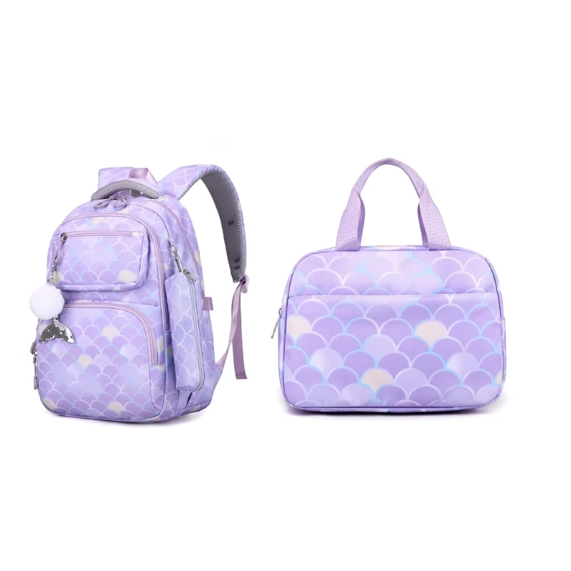 Nylon Backpack Set with Modern Print Pattern with Lunch Bag and Pencil Case Suitable for Women and Men