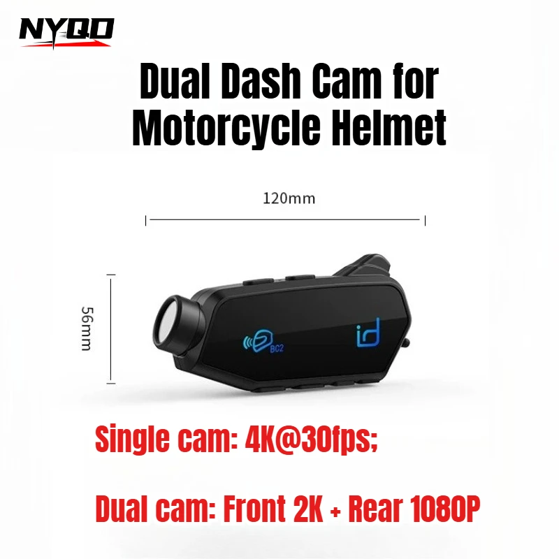 Dual Dash Cam for Motorcycle Helmet, Bluetooth Intercom Headset Front Rear Video Recording for Motorbike Travel