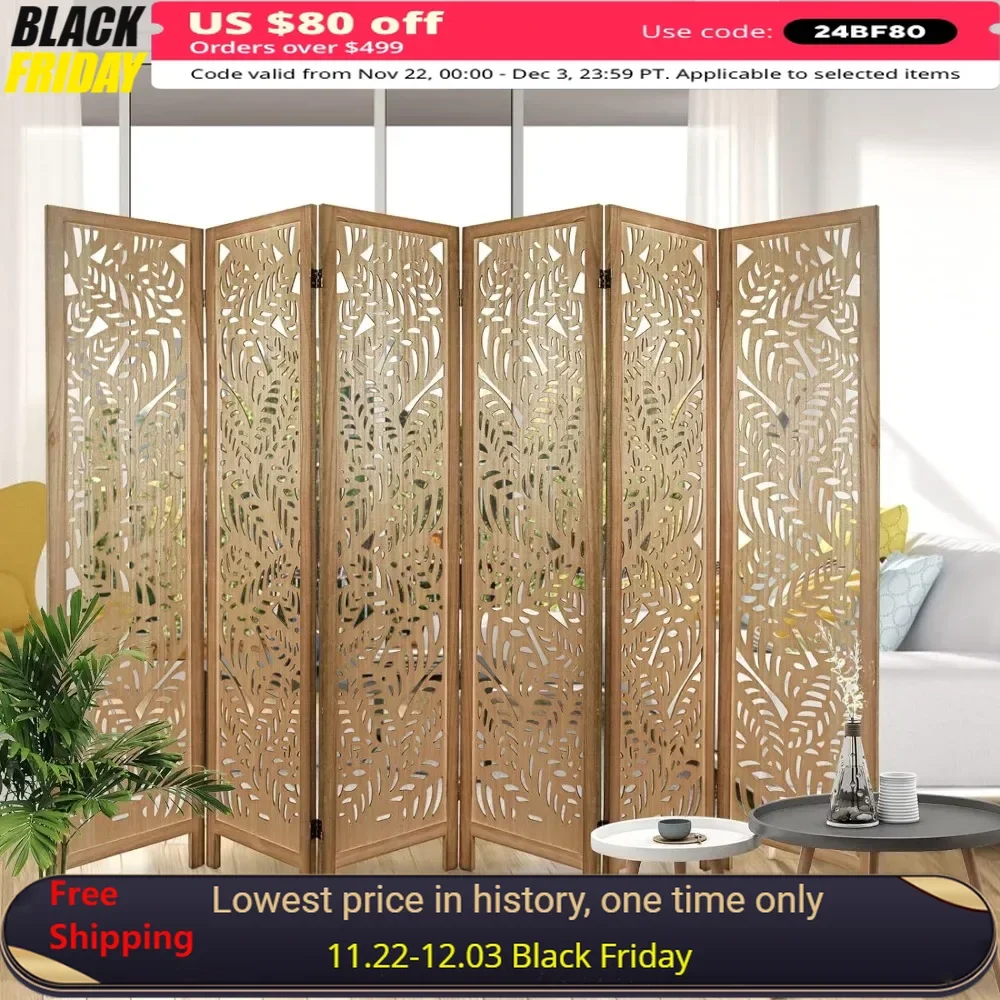 

Curtain, 6 Panel Room Divider, Carved Wood Divider, Room Dividers and Folding Privacy Screens, Partition Room Dividers