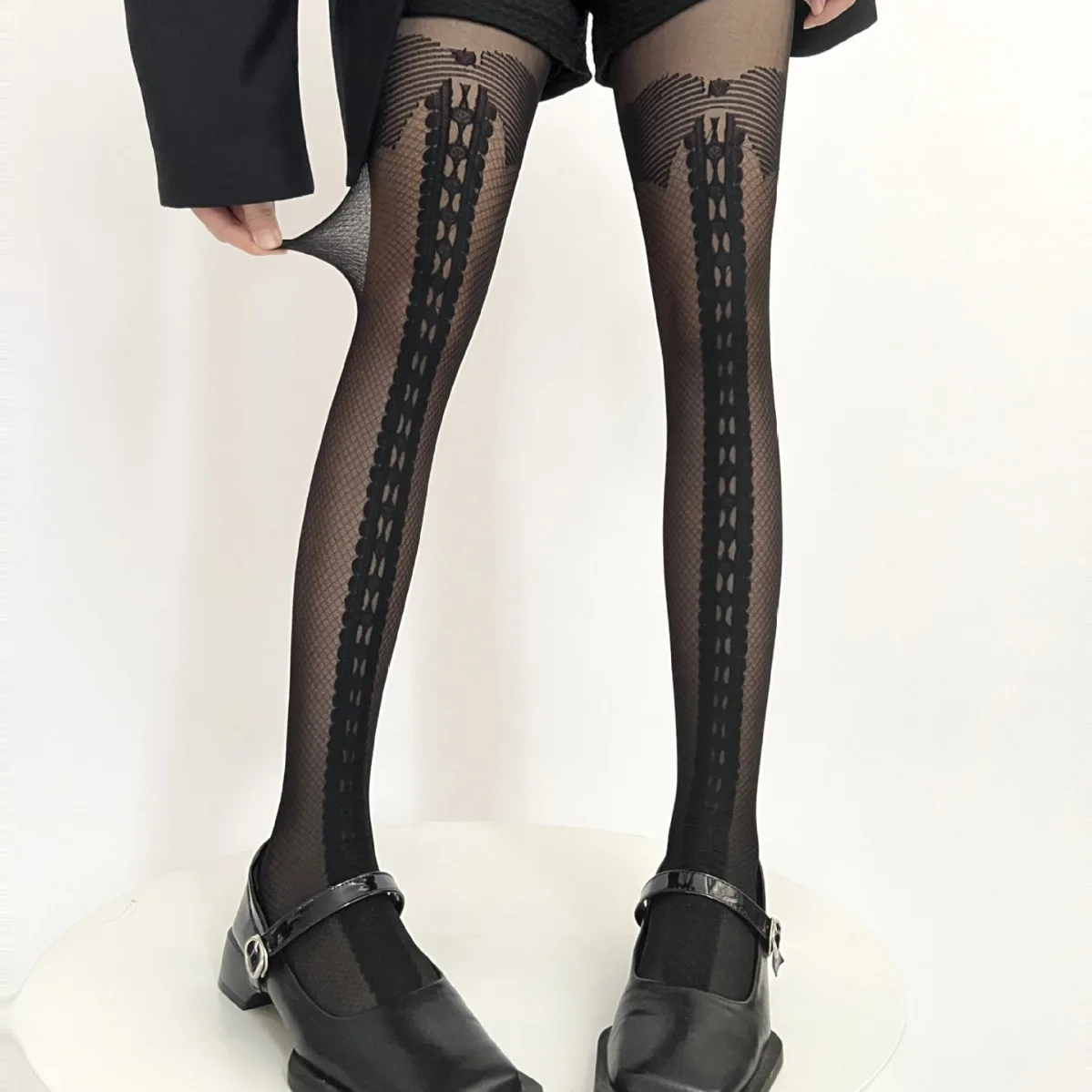 

Fashion Personality Fake Stockings Small Diamond Jacquard Lolita Pantyhose Grid Pattern Vertical Stripes Slim Hottie Sexy Tights