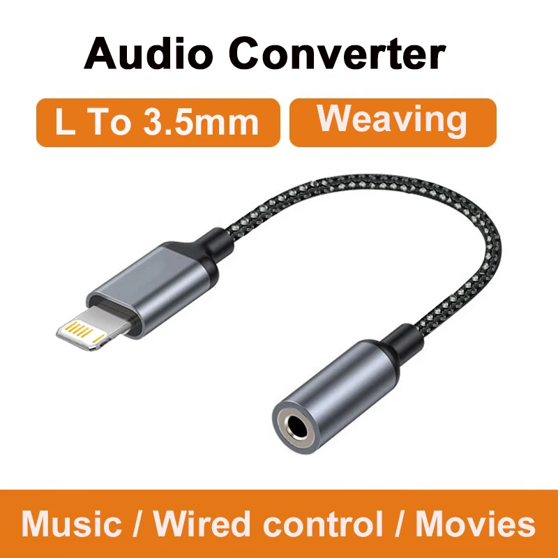 OTG Audio Converter L To 3.5mm HiFi Earphone Jack Audio Aux Adaptor  For iPhone 14 13 12 11 Pro Max 12Mini SE 2020 XS XR X 8 7 +