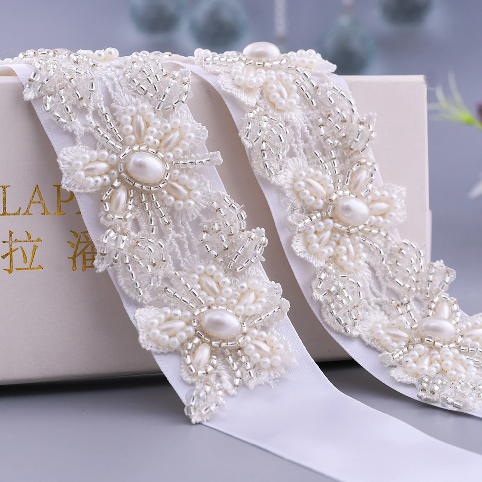 Ivory Floral Belt Pearl Wedding Belts for Women Applique Bead Slim Belt Bride Accessories Bridal Belt Pearl Belt Formal Sash