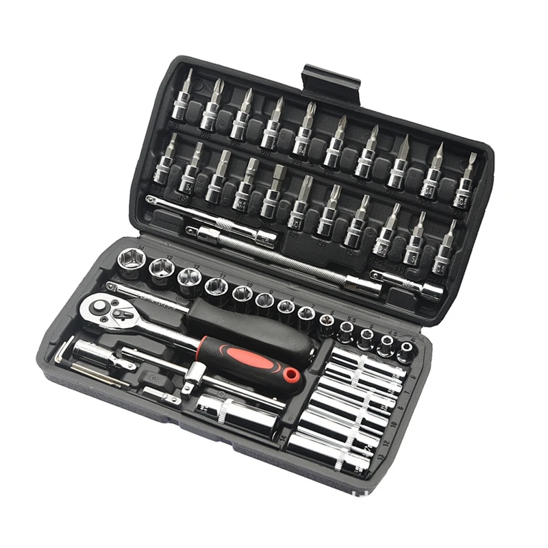 

53Pcs Socket Combination 1/4 Ratchet Wrench Screwdriver Head Socket Sliding Rod Universal Joint Metal Socket Tool Set