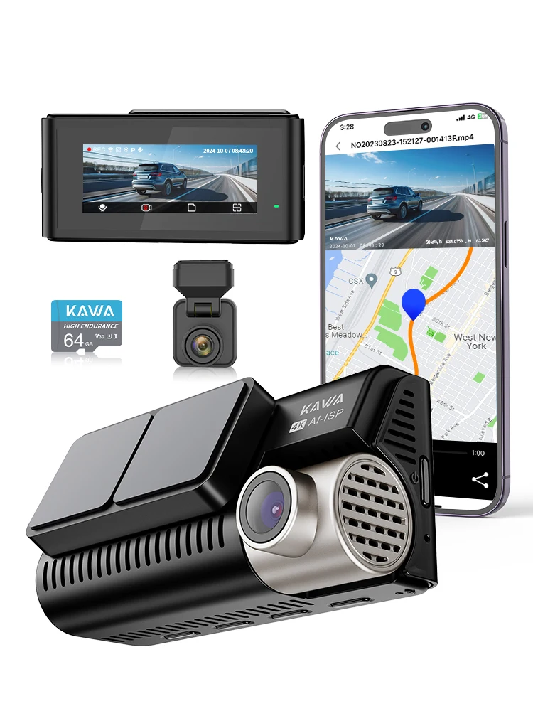 KAWA D11 Dashcam voor en achter 4K WiFi Auto DVR GPS Videorecorder AI-ISP Kleur Nachtzicht, Sony Starvis AUTO Dual Dashcam - afbeelding 2