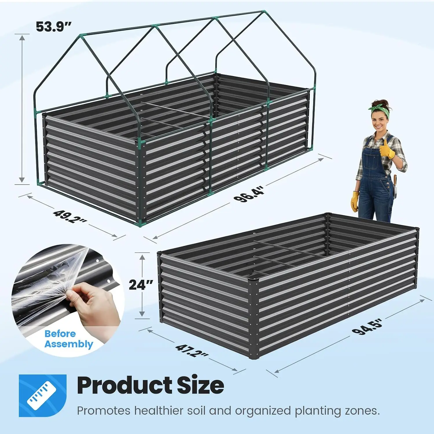 Raised Garden Bed with Cover Galvanized Planter Box 8x4x2ft