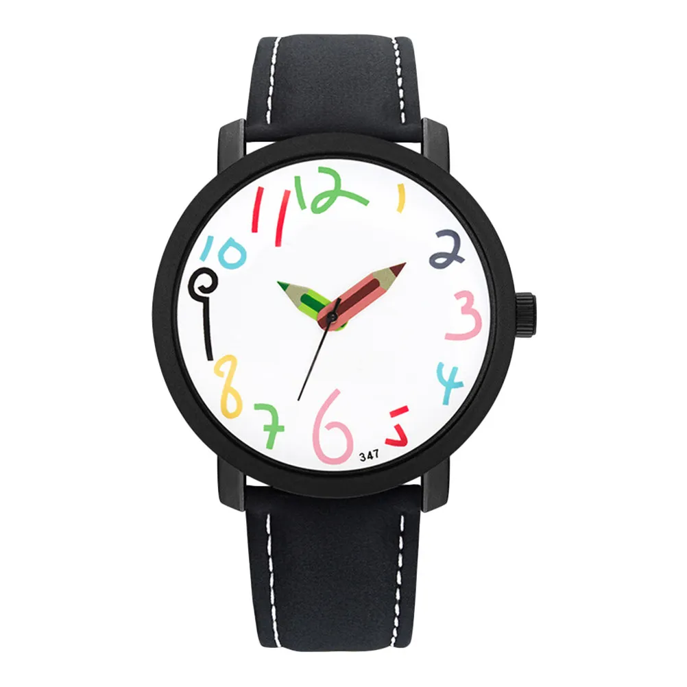 1Pcs Waterproof Cartoon Pattern Watch Quartz Black Dial Black Band Adjustable Comfortable Strap Fashionable Birthday