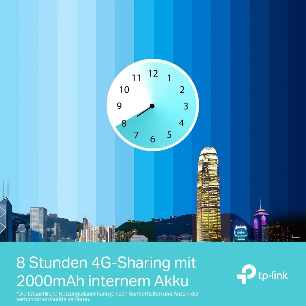 TP-Link M7350 - 4G (CAT4) Tragbarer WLAN-Router، MiFi، Farbbildschirm، 150 ميجابت/ثانية، 2000-mAh-Akku (8 Std. ),