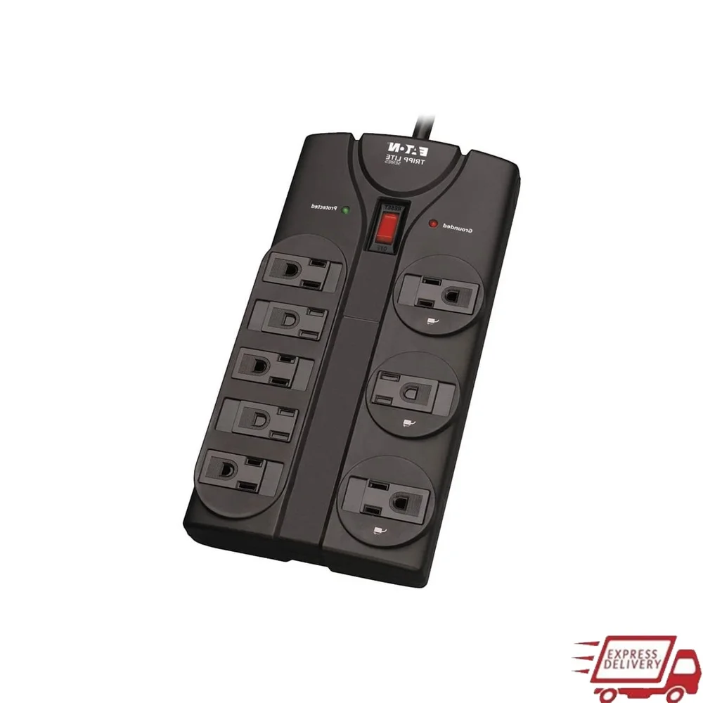 

8-Outlet Surge Protector 1440 Joules with 8ft Cord Child Safety Covers Diagnostic LEDs Right-Angle Plug Wall Mountable
