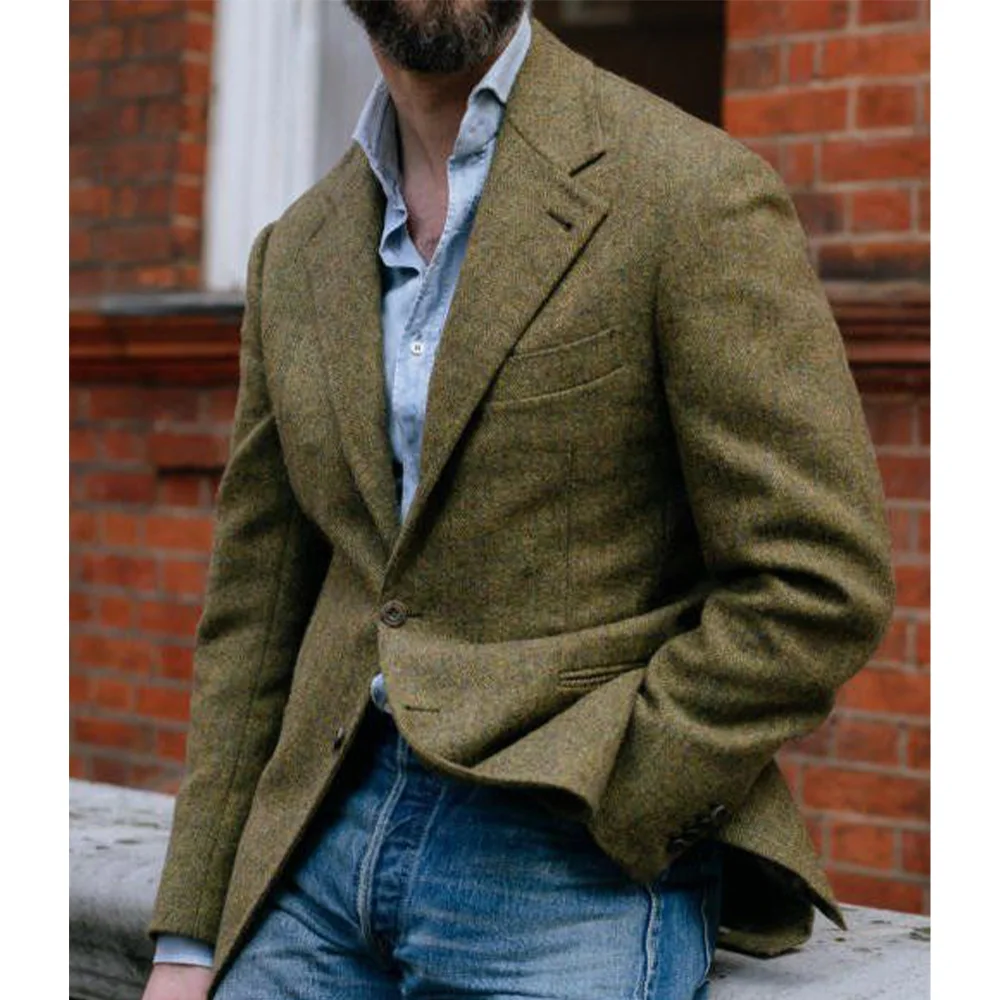 

Mens Work Blazer Herringbone Pattern Single Breasted Notch Lapel Slim Fit Comfort Breathable Formal Suit Jacket Office Wear Coat