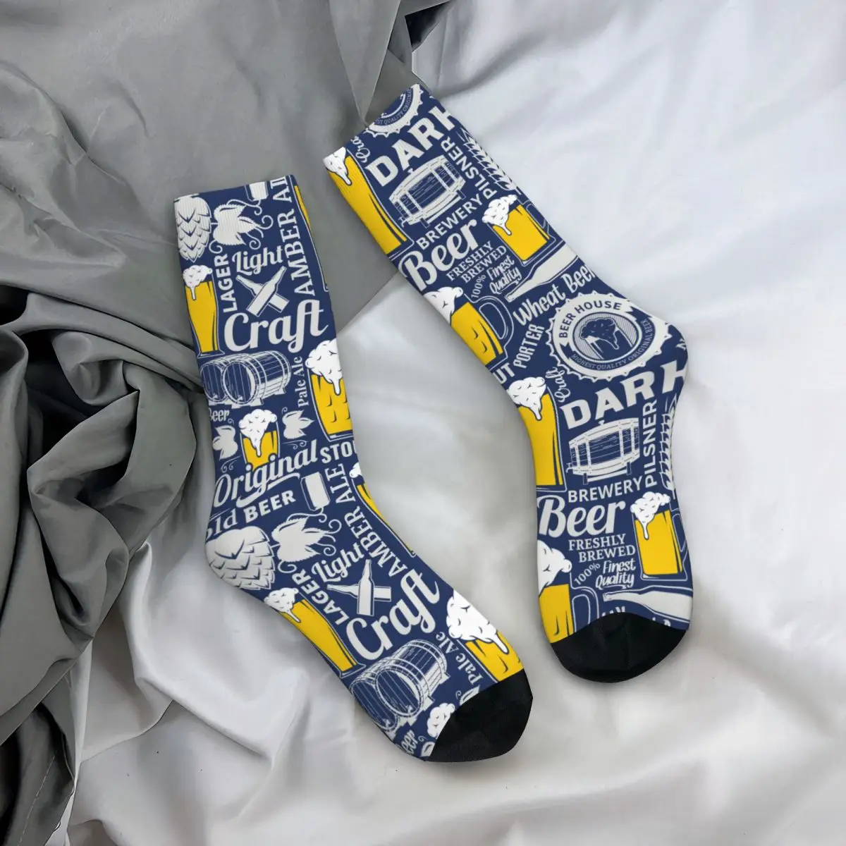 Calcetines divertidos para hombre y mujer, calcetín con estampado de Beer azul, primavera, verano, Otoño e Invierno