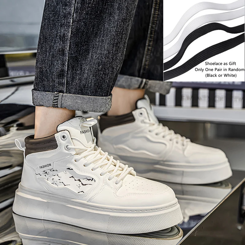 أحذية رجالي براون الرجال عالية أعلى أحذية رياضية عصرية متعددة الاستخدامات العصرية الرجال أحذية التزلج سميكة سوليد حذاء من الجلد #6