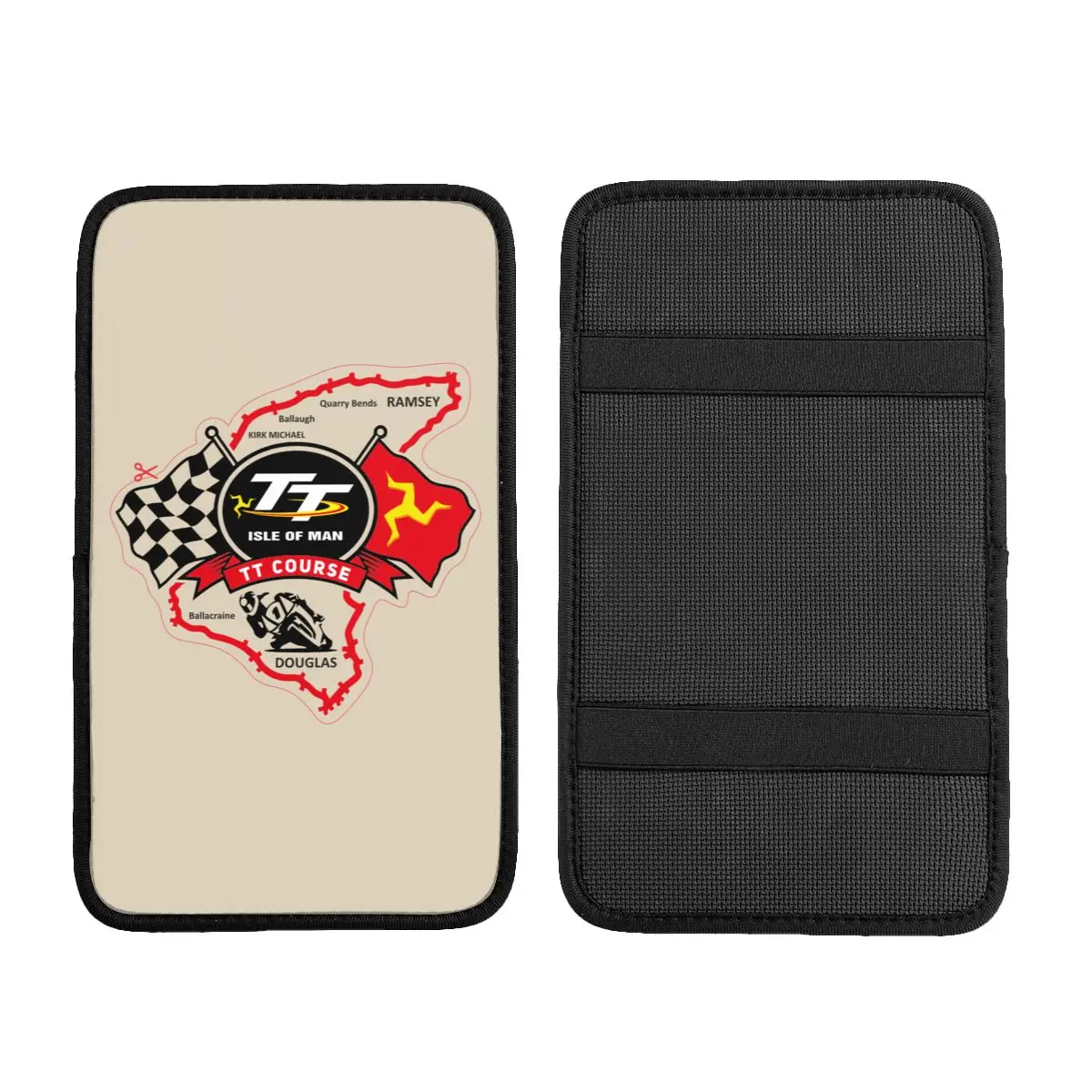 Custom Isle Of Man Tt Racing Car Armrest Cover Mat Motorcycle Sports Center Console Cover Mat Car Interior Storage Box Pad