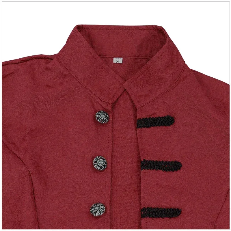 سترة عصر النهضة في القرون الوسطى أزياء تنكرية للرجال باللون الأحمر الداكن فيكتوريا Steampunk معطف واق من المطر ملابس خارجية معطف الأمير العتيق