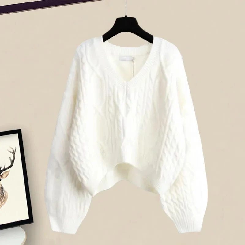 Spring and Autumn Set Women's 2023 New Korean Version Slim Underlay Sweater Sweater with Waist Wrapped Half Skirt Three Piece Se