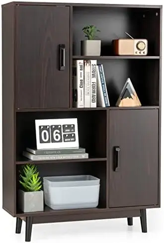 

Cabinet with Legs, Floor Cabinet with Doors, Shelves, Anti-Tipping Device, 4-Tier Bookshelf for Books & Photos, Tall Cupboar