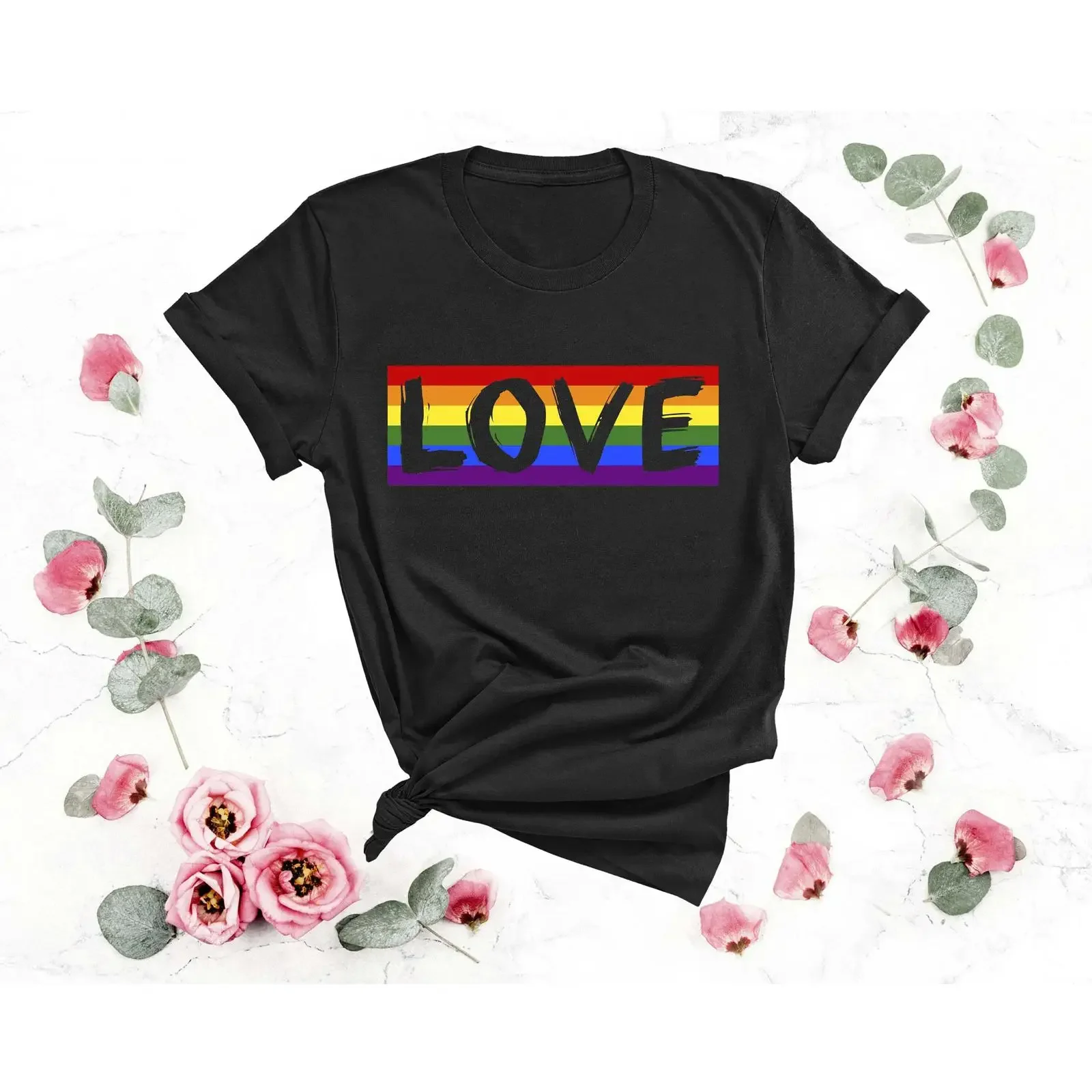 Rainbow Love LGBT Pride Month T Shirt LGBTQ Ally Support Casual   vintage Washed fashion Comfortable Top For Everyday Wear