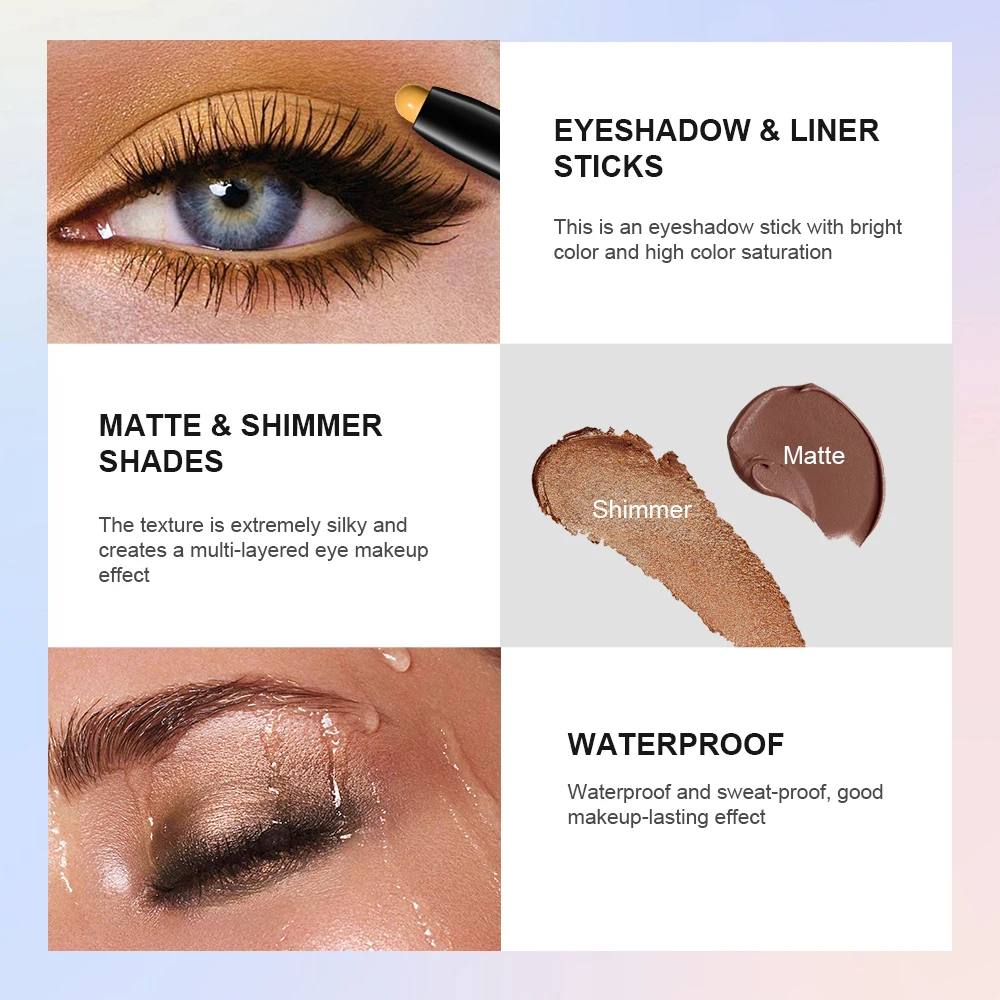 10-kleuren waterdichte romige oogschaduw potloodstick blijvende matte parelmoer gradiënt markeerstift glitter luie ogen make-up