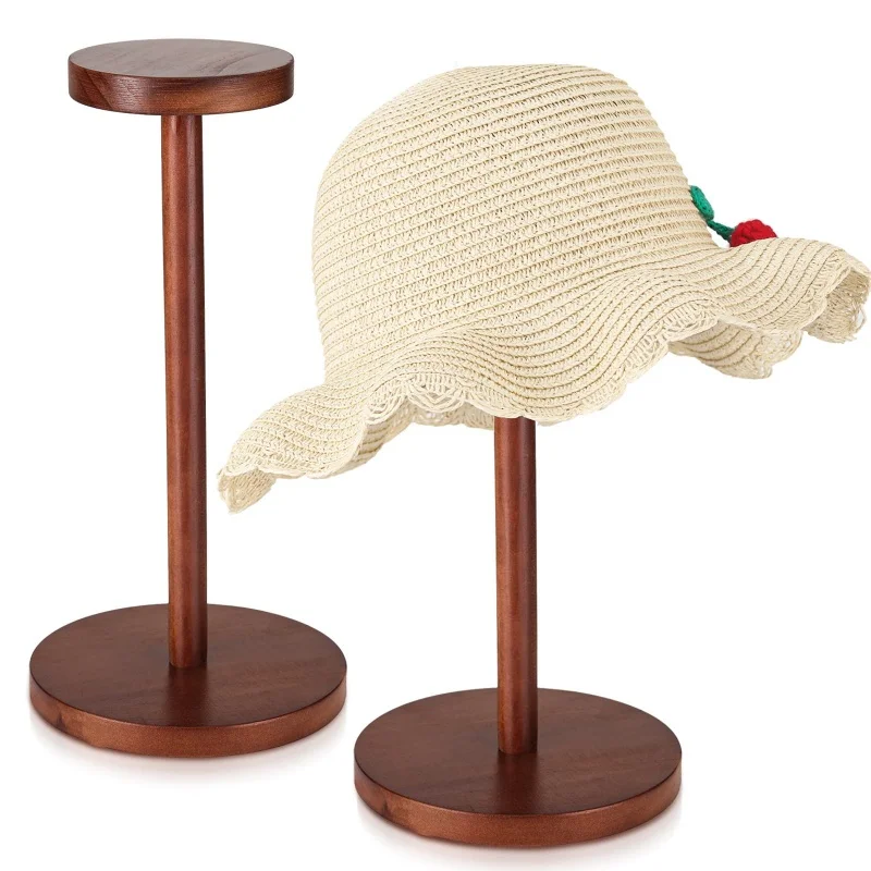 Hat Display Stand Rustic Wood Hat Rack Holder Stand Vintage Wig Holder Jewelry Display Riser Helmet Organizer Storage for Home
