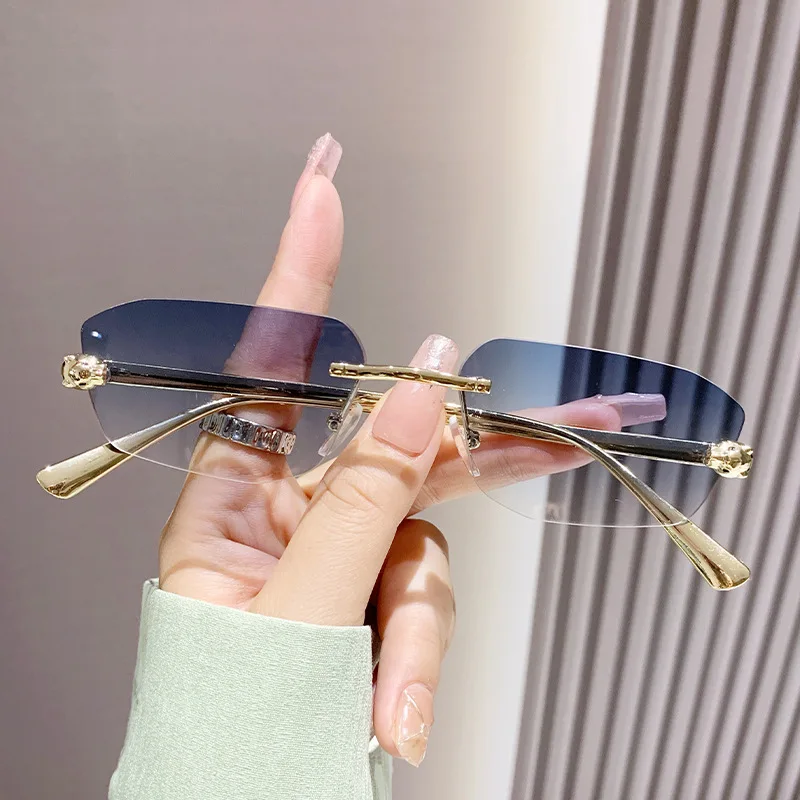 Beliebte Marke Braun Quadrat Frauen Sonnenbrille Mode Luxus Randlose Rechteck Sonnenbrille Weibliche Shades UV400 Vintage Brillen – Detail 5