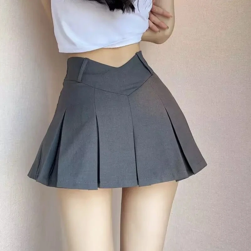 Y2K Vintage High Waist Pleated Skirt Women College Style Uniforms Safety Pants Mini Skirts Woman Korean Street Slim A-Line Skirt