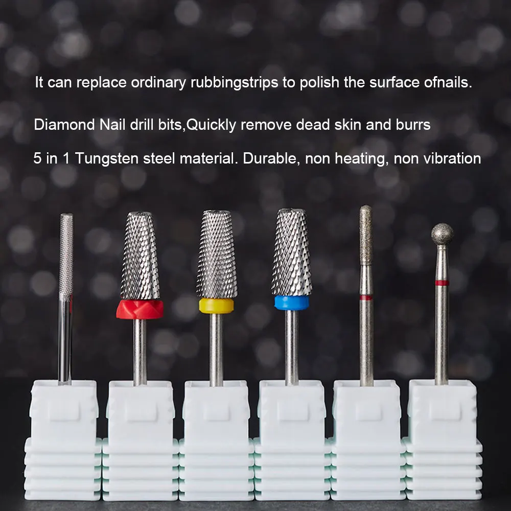 

Вольфрамовые стальные сверла для ногтей 5 в 1, фрезы для ногтей, УФ-Гель-лак, инструменты для удаления мертвой кожи, сверла для ногтей