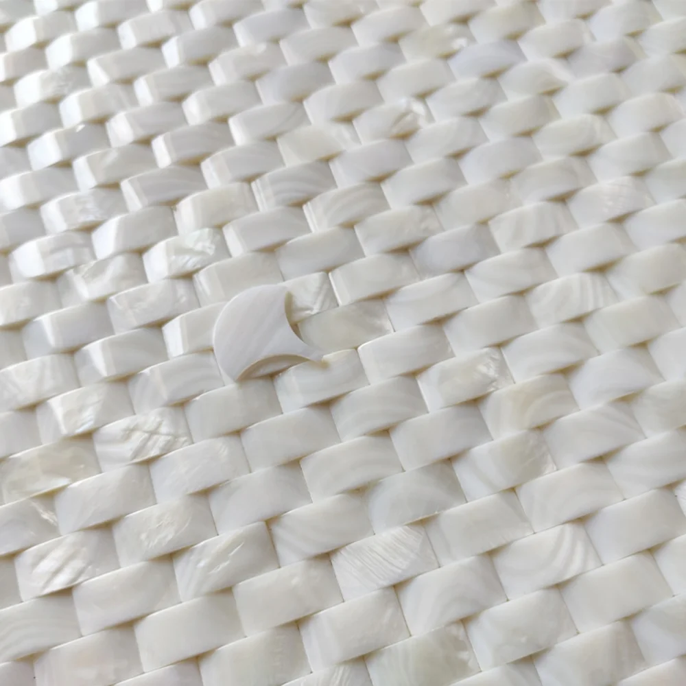 White Tile Woven Convex Shell Mosaic Tiles For Bathroom Shower Balcony And Bedroom Accent Wall