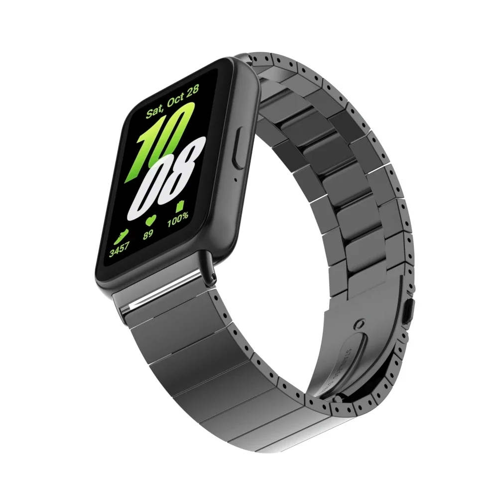 Baja tahan karat, untuk tali Samsung Galaxy Fit3, manik-manik bambu, tali lipat magnetik logam untuk tali pengganti cerdas Galaxy FIT3