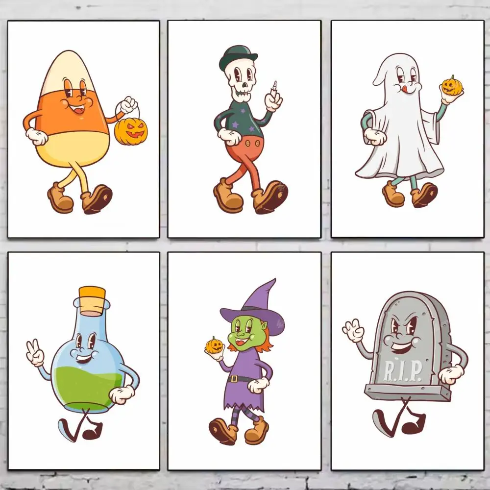Cute Halloween characters Poster PP Wall Art Prints Poster for Dorm Room Apartment Home Office Room Decor Gift Waterproof