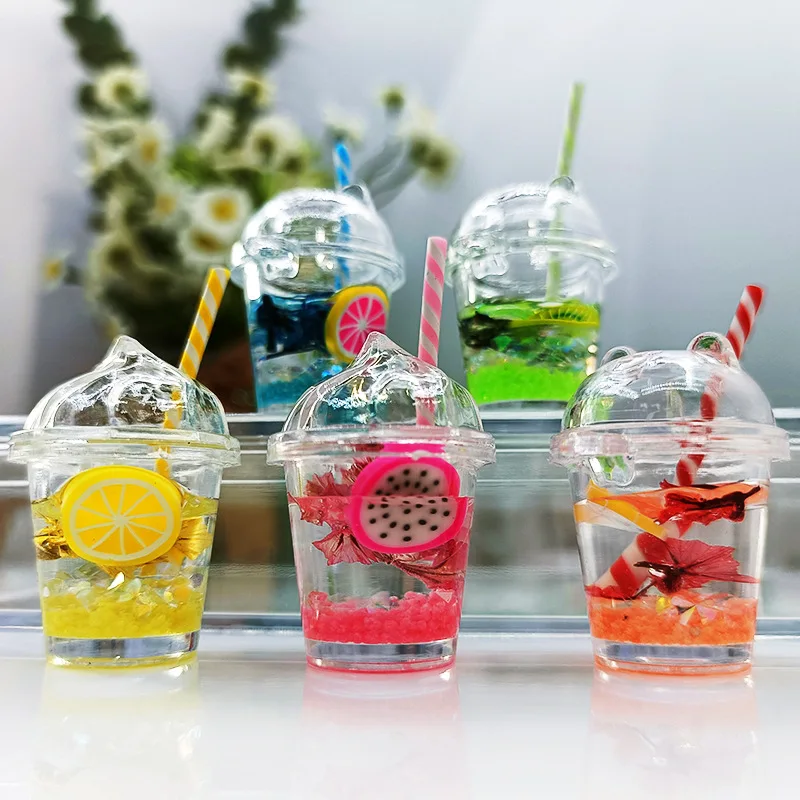 1PC Creative Luminous Grape Lemon Fruit Milk Tea Cup Keychain Fashion Bubble Tea Cup Key Ring Women Girls Car Bag Phone Pendant