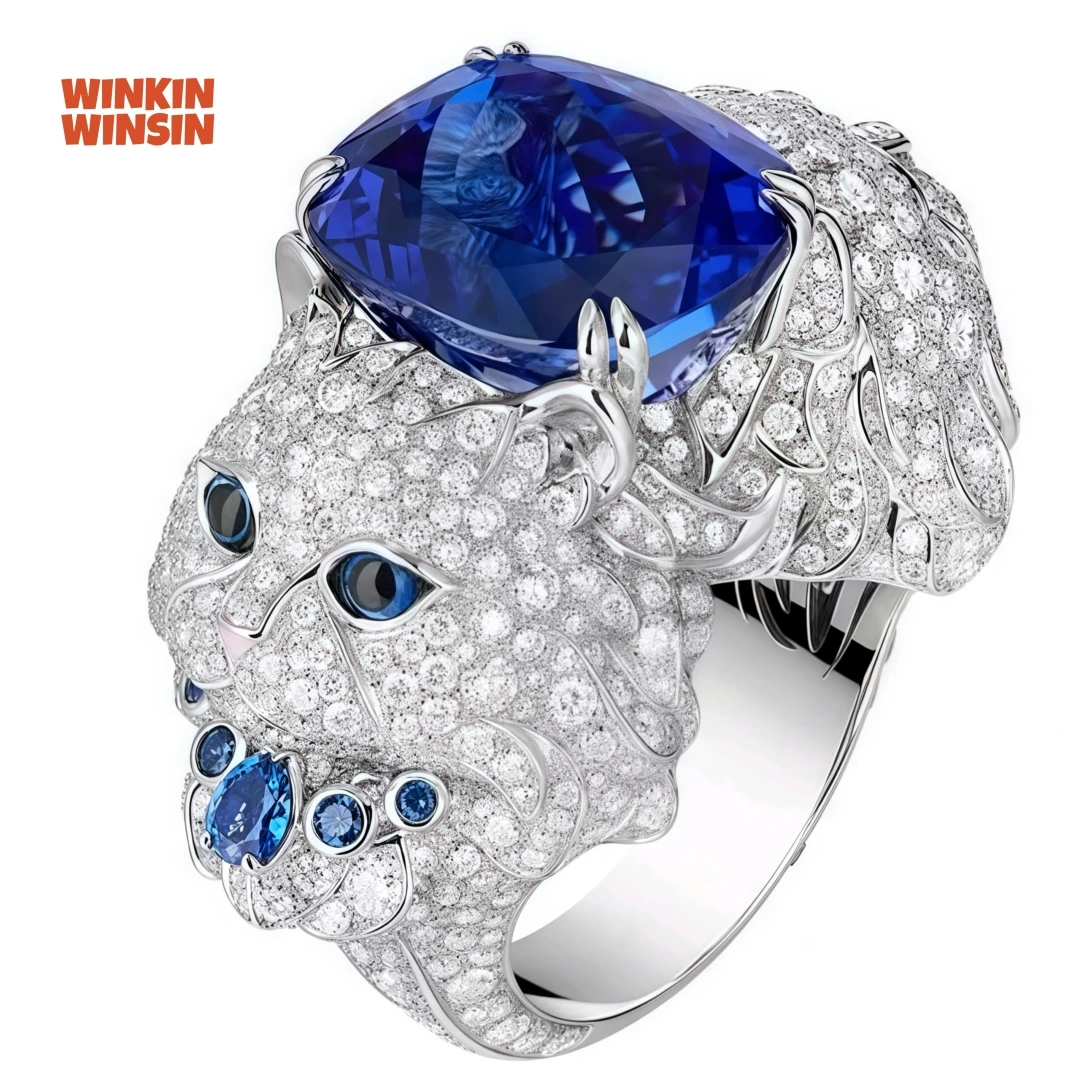 

WINKIN WINSIN Brand MST 925 Sterling Silver Lab Grown Gemstones Pet Cat GRC Ring Lab Grown High Carbon Diamond Ring Jewelry
