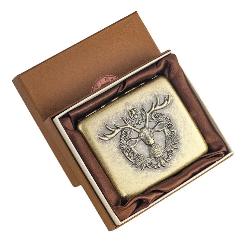 

Thickened Metal Flip Open Relief Cigarette Box Portable Copper Cigarrett Case Pocket for Smoking Accessories
