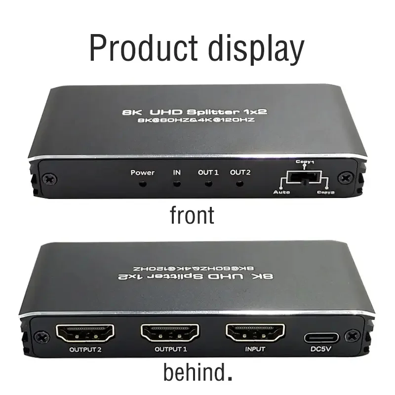 8K 60Hz HDMI Splitter 1 In 2 Out 4K 120Hz HDMI 2.1 Selector 1x2 Vision  ALLM HDR UHD VRR HLG for PS5 XBOX PC Monitor