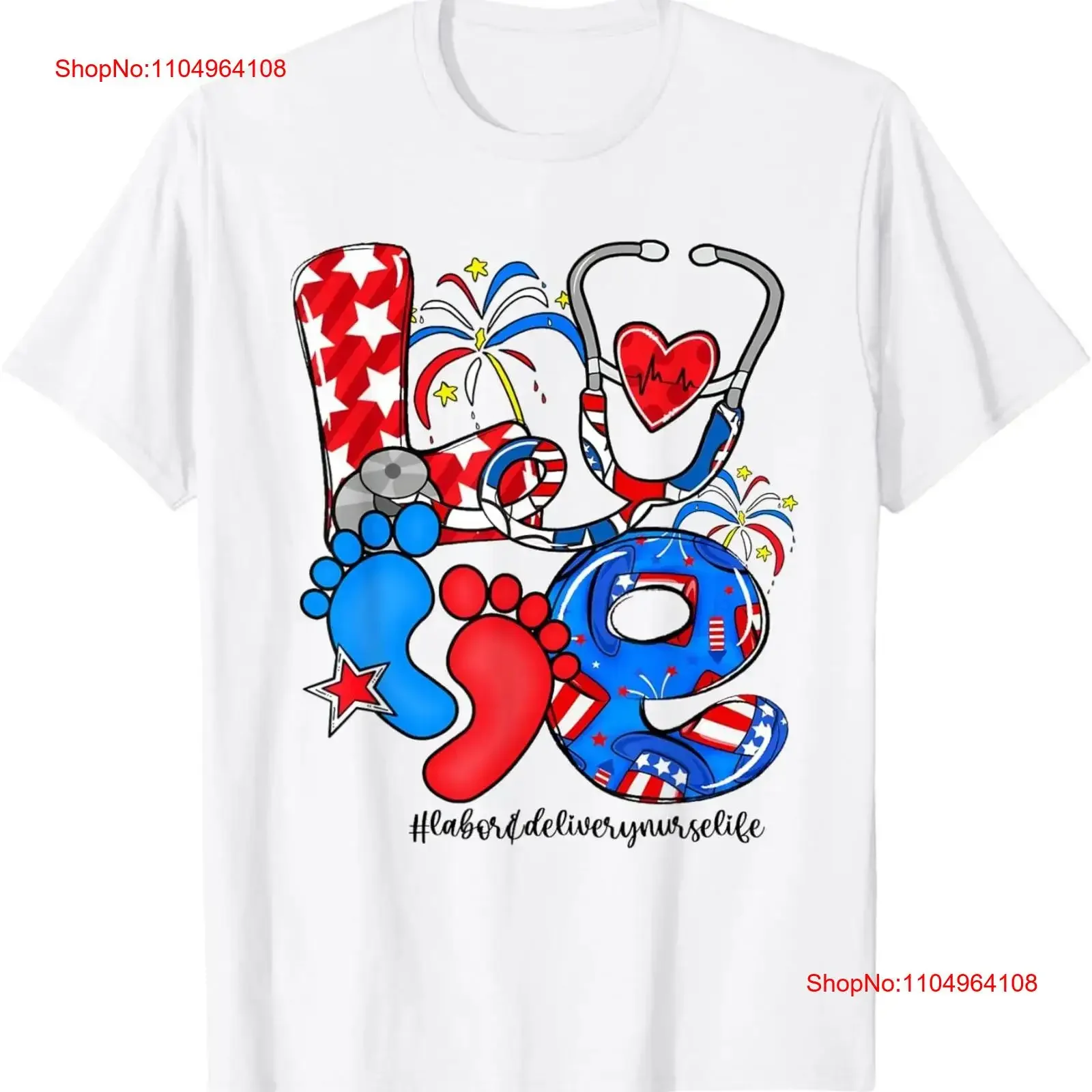 

LOVE Labor Delivery Nurse Life American Flag 4th Of July T Shirt vintage Washed streetwear designer clothes Casual fashion