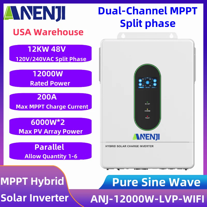 

12KW Parallel Split-Phase Inverter 110V/220V Hybrid Solar Inverter Dual MPPT/Output Bulit 200A Solar Charger With Wifi