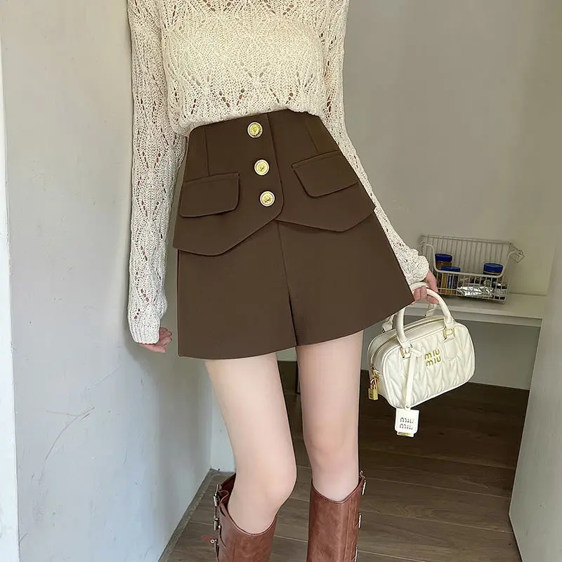 Casual Women's Shorts A-line High Waist Short Chic Office Lady Shorts With Belted Vintage Female Trousers Spring Summer LX509