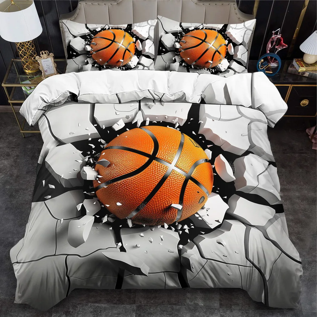 

Sports Themed Duvet Cover Set 2/3pcs Comfortable And Breathable Basketball Printed Bedding Set, Abstract Printed Duvet Cover Set